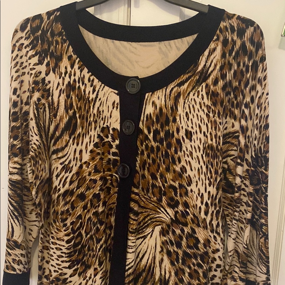Animal Print Cardigan with Black Trim